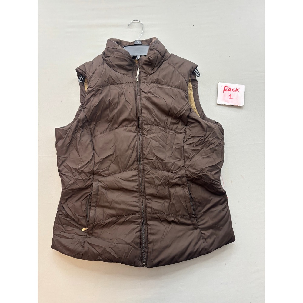 Eddie Bauer Premium Goose Down Puffer Vest Brown Quilted Full Zip Womens Medium